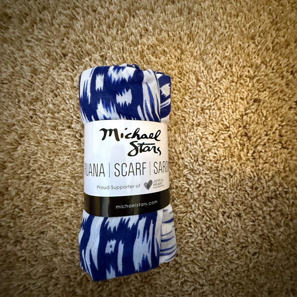 Michael Stars Blue & White Patterned Scarf Wrap